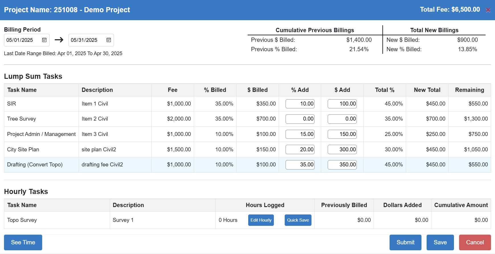 Billing dashboard